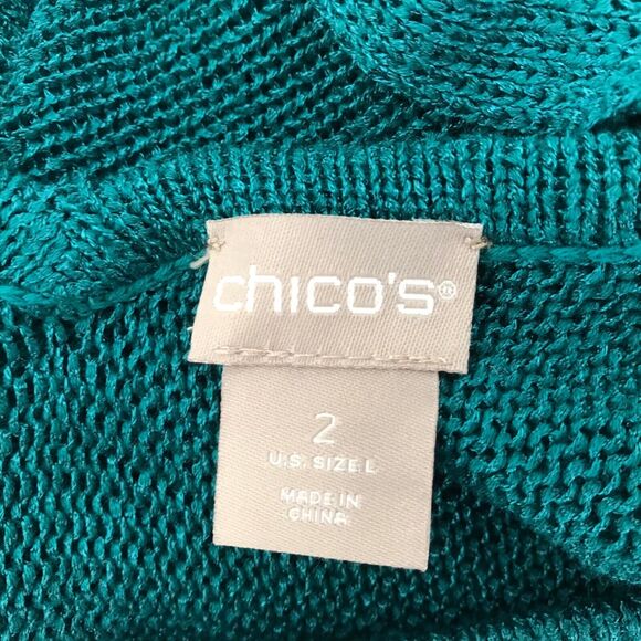 Chicos Top Size 2 (12-14) Green Crossback Pullover 3/4 Sleeve Knit Sweater - Picture 7 of 11